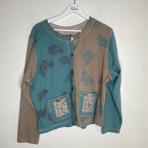 Lucky Charm Cotton Knit Butterfly Cardigan Lightweight Boho Top Y2k Medium